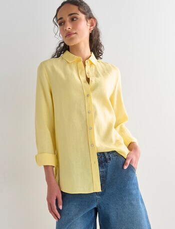 Zest Essential Linen Long Sleeve Shirt, Panna Cotta product photo