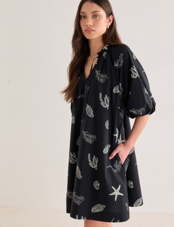 Mineral Aurora Printed A Line Mini Dress, Black product photo