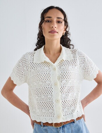 Zest Crochet Knit Shirt, Ecru product photo