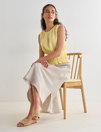 Zest Linen Gather Waist Top, Panna Cotta product photo
