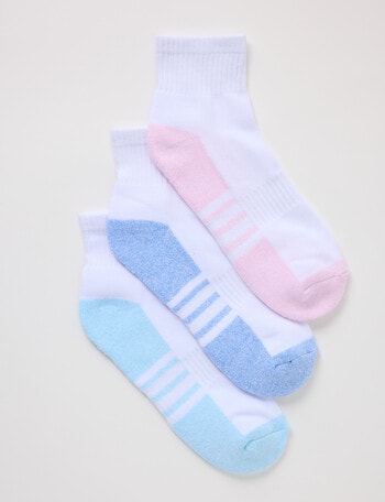 Superfit Ribbed Quarter Crew Socks, 3-Pack, White product photo