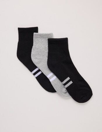 Superfit Ribbed Quarter Crew Socks, 3-Pack, Black product photo
