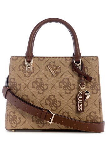 Guess Noelle II Small Multi Comp Satchel Bag, Latte Logo & Brown product photo