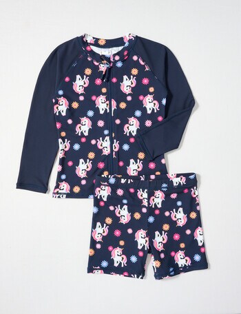 Wavetribe Unicorns Long Sleeve Rash, 2 Piece Set, Navy product photo