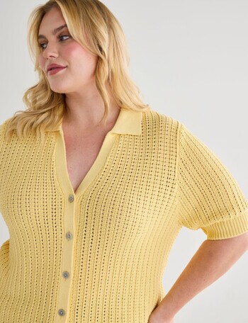 Studio Curve Knit Polo Shirt, Lemon product photo