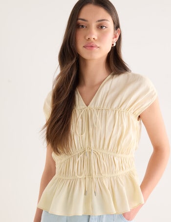 Mineral Gali Cotton Tie Front Top, Buttercream product photo