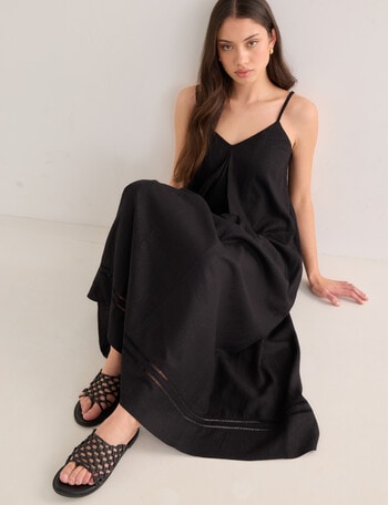 Mineral Lani Lace Trim Linen Blend Maxi Dress, Black product photo