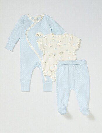 Little Bundle Counting Sheep Gift Clothing Set, 3-Piece, White & Blue product photo