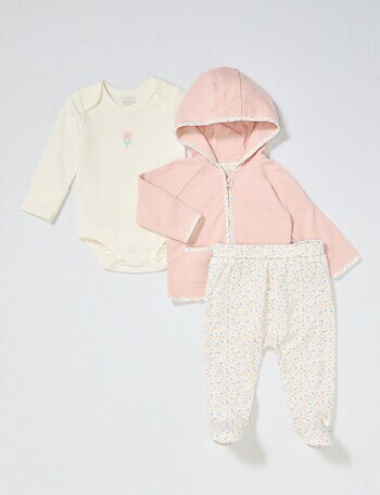 Little Bundle Little Goose Gift Clothing Set, 3-Piece, White & Pink product photo