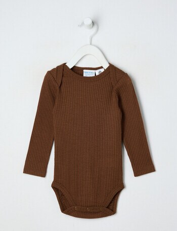 Milly & Milo Merino Long-Sleeve Rib Bodysuit, Brown product photo