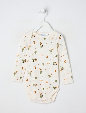 Milly & Milo Merino Long-Sleeve Space Dino Bodysuit, Cream product photo