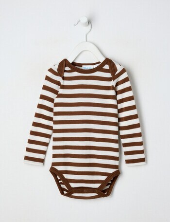 Milly & Milo Merino Long-Sleeve Stripe Bodysuit, Brown product photo