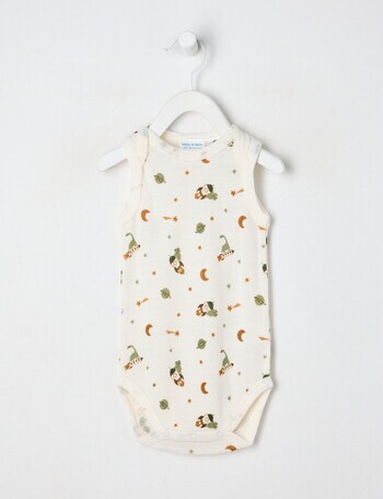 Milly & Milo Merino Sleeveless Space Dino Bodysuit, Cream product photo