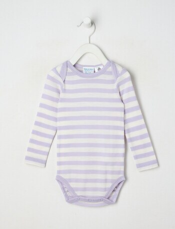 Milly & Milo Merino Long-Sleeve Striped Bodysuit, Lilac product photo