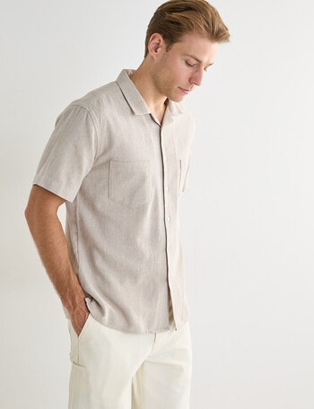Laidlaw + Leeds Open Weave Short Sleeve Shirt, Tan product photo