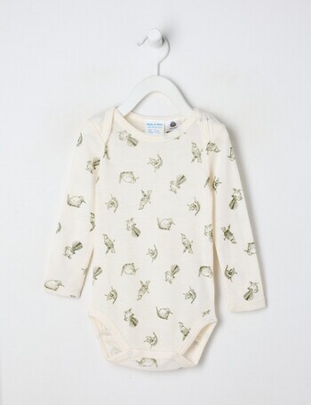Milly & Milo Merino Long-Sleeve Bird Bodysuit, Cream product photo