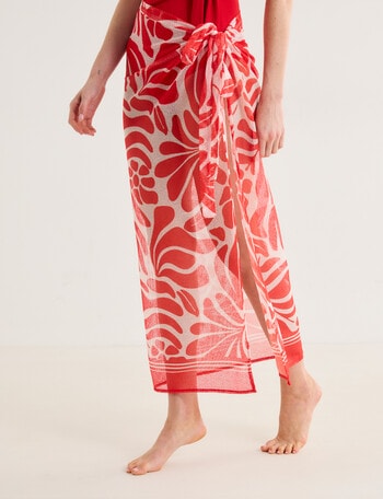 Zest Resort Palm Print Sarong, Cherry & Ivory product photo