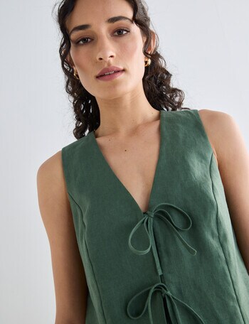 Zest Linen Tie Vest Top, Kelp product photo
