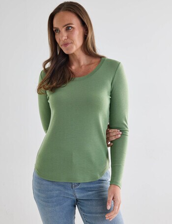 North South Merino Long Sleeve Scoop Neck Top, Bamboo Shoot product photo