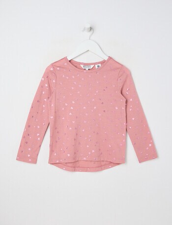 North South Merino Foil Hearts Merino Long Sleeve Top, Rosewood product photo