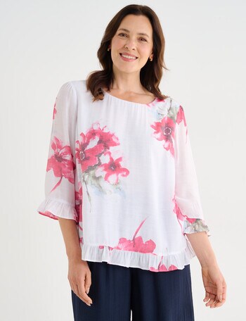 Ella J Print Ruffle Top, Red product photo