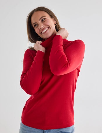 North South Merino Long Sleeve Roll Neck Top, Siren Red product photo