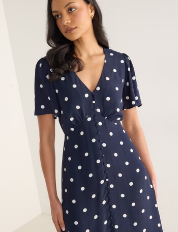 Whistle Polka Dot Flutter Sleeve Babydoll Dress, Navy product photo