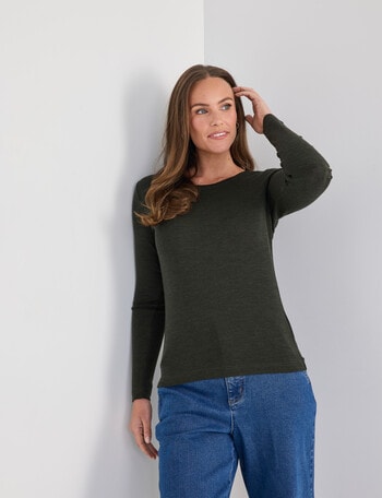 North South Merino Long Sleeve Round Neck Top, Sea Kelp product photo