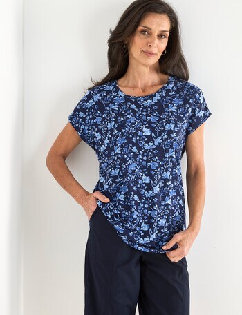 Ella J Print Boxy Tee, Navy product photo
