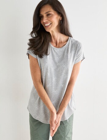 Ella J Palm Boxy Tee, Grey Marle product photo