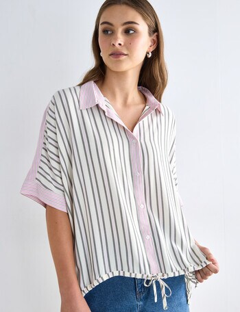 Zest Stripe Dolman Shirt, White product photo