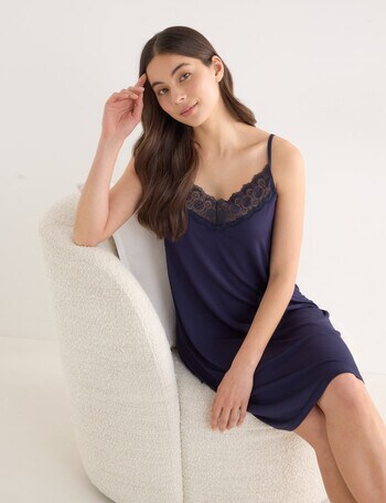 Whistle Sleep Short Lace Cami Nightie, Navy, 8-22 product photo