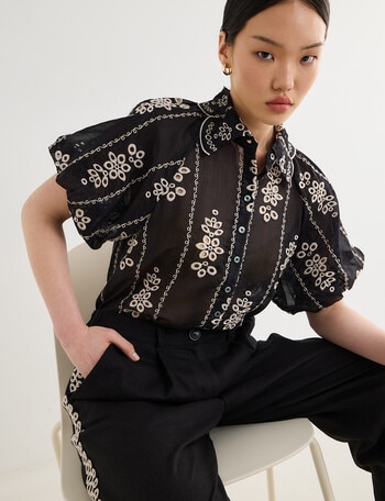 State of play Malina Embroidered Blouse, Black product photo