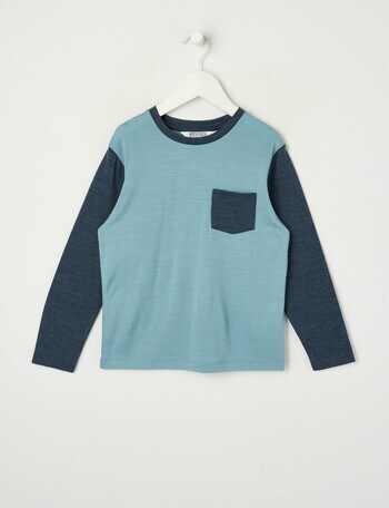 North South Merino Merino Long Sleeve Chest Pocket Top, Lake product photo