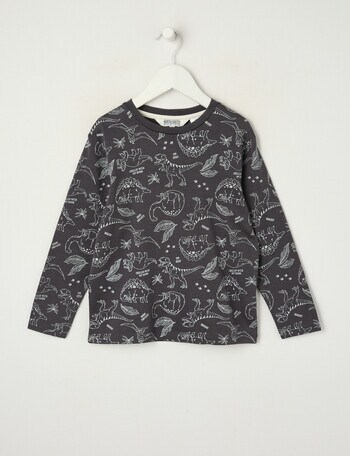 North South Merino Merino All Over Print Dino Long Sleeve Top, Smoke product photo