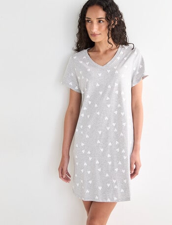 Zest Sleep Heart T-Shirt Nightie, Grey Marle product photo