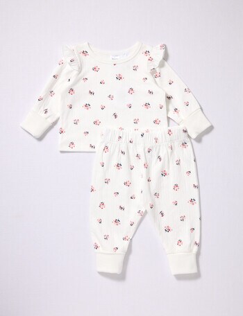 Teeny Weeny Sleep Sleep Flower PJ Set, 2-Piece, White product photo