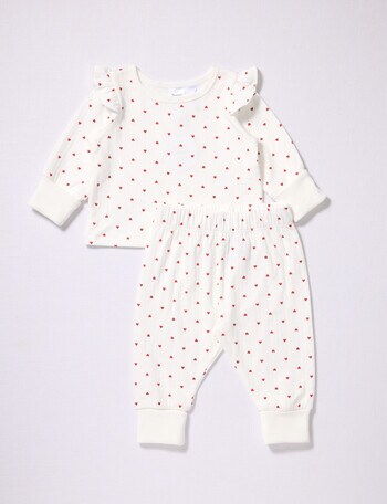 Teeny Weeny Sleep Sleep Hearts PJ Set, 2-Piece, White product photo