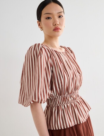 State of play Sorcha Stripe Puff Sleeve Top, Rust product photo