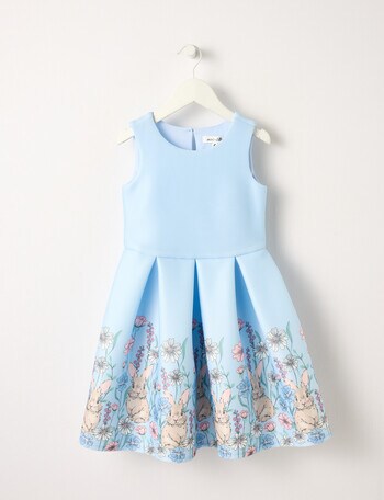 Mac & Ellie Party Collection Bunny Border Print Bow Dress, Light Blue product photo