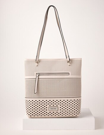 Pronta Moda Laser Cut Tote Bag, Beige product photo