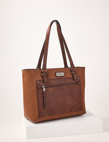Pronta Moda Faux Straw Tote Bag, Tan & Brown product photo