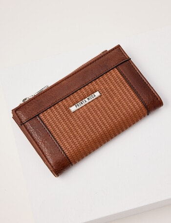 Pronta Moda Faux Straw Med Wallet, Tan & Brown product photo