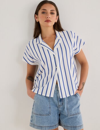 Zest Linen Blend Stripe Shirt, Blue & White product photo