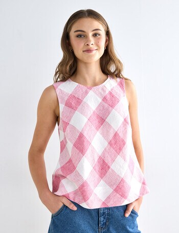 Zest Linen Swing Tanks, Pink Check product photo