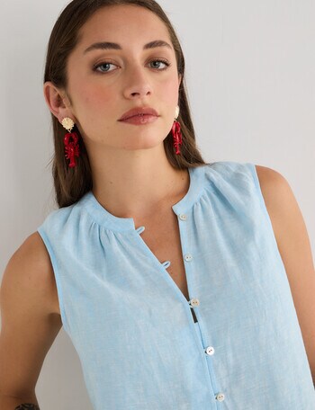 Zest Linen Sleeveless Top, Sky product photo