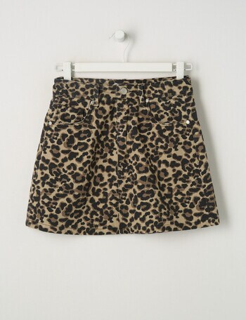Switch Leopard Denim Mini Skirt, Natural product photo