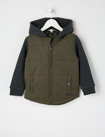 Mac & Ellie Knit Woven Puffer Jacket, Khaki product photo