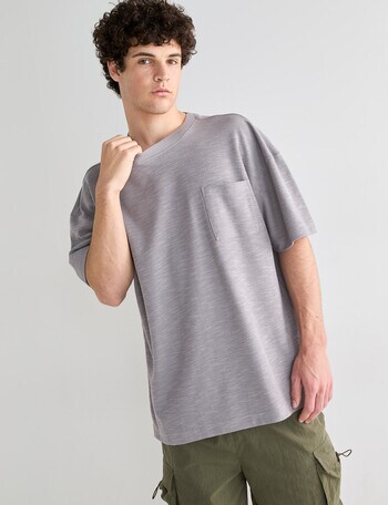 Tarnish Crew Neck Oversized Slub Tee, Faded Grey product photo