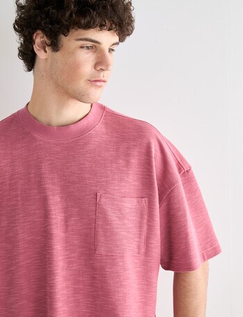 Tarnish Crew Neck Oversized Slub Tee, Faded Red product photo